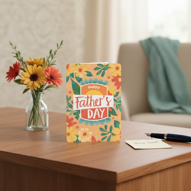Carte de Fête des pères Joyeuse Floral Retro (Retro Floral Happy Father's Day Card)