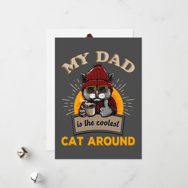 Carte de Fête des pères personnalisée cool cat pap (Devant/Arrière en situation)