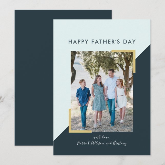 Carte de Fête des pères photo simple Navy Blue Blo (Devant / Derrière)