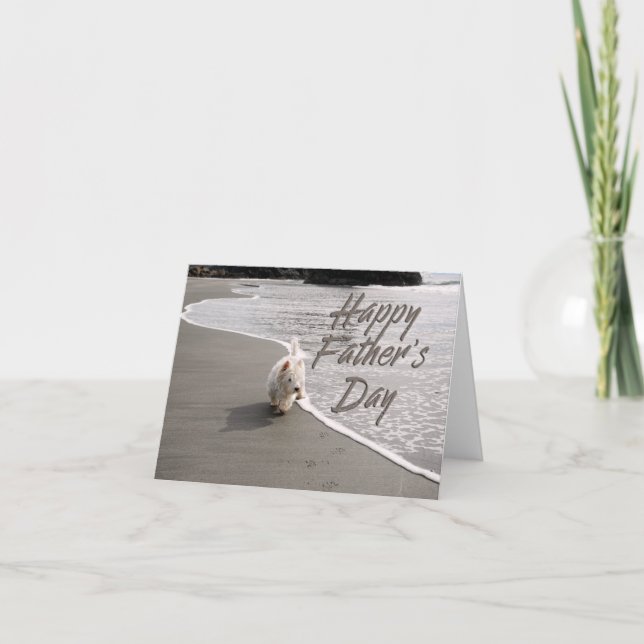 Carte de Fête des pères photo Westie Beachcombing (Devant)