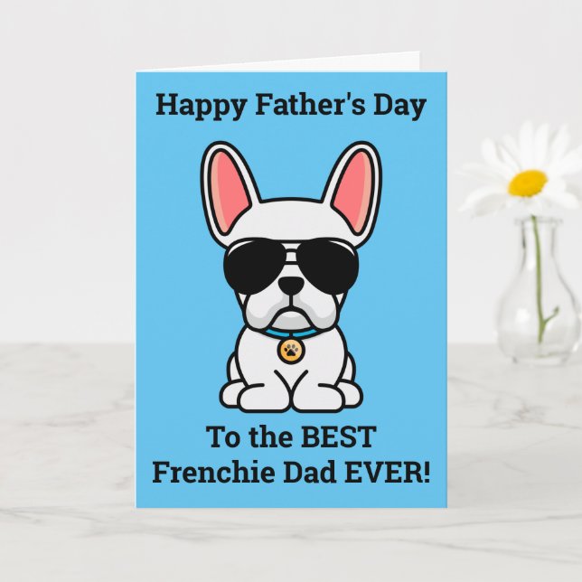 Carte de Fête des pères pour chien de taureau blan (Petite plante)