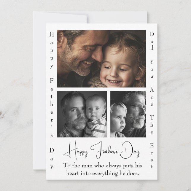 Carte de fête du père chic et simple 3 photos pers (Devant)