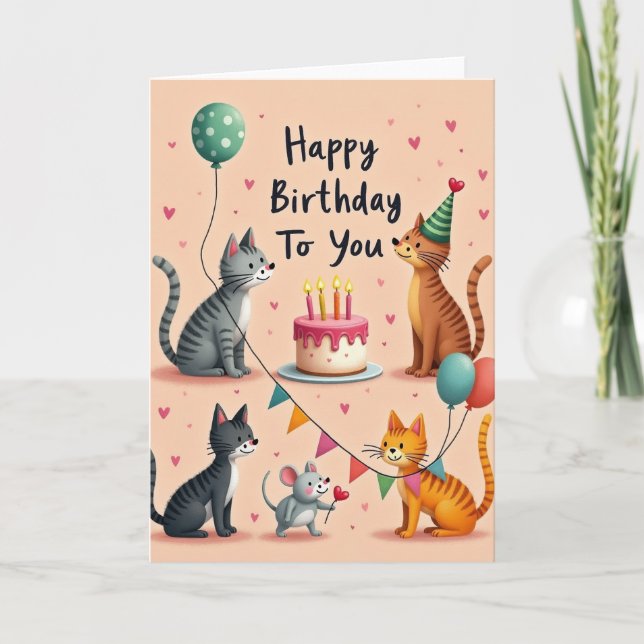 Carte de fête féline joyeuse (Devant)