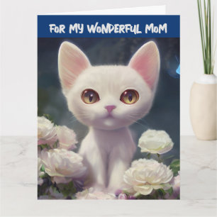 CARTE DE FETE MAMAN CHAT BLANC MIGNON