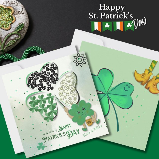 Carte de fête personnalisée de la Saint-Patrick av (Custom ST Patrick's Day Shamrock Beer Holiday Card)