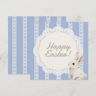 Carte de fête plate lapin à dentelle Coquette bleu