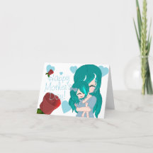 Carte de fête pour mère et fille en dessin animé