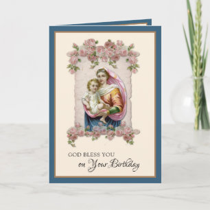 Carte de Fête Religieuse Vierge Marie Chapelet