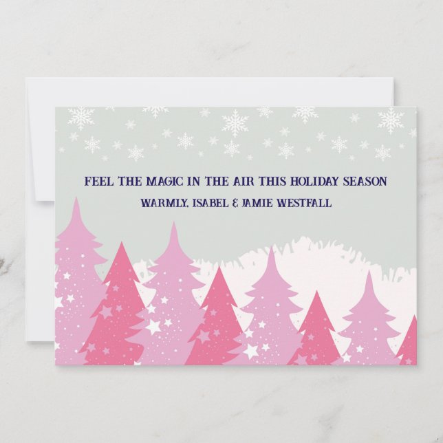 Carte de fêtes de fin d'année arbre de Noël rose (Devant)