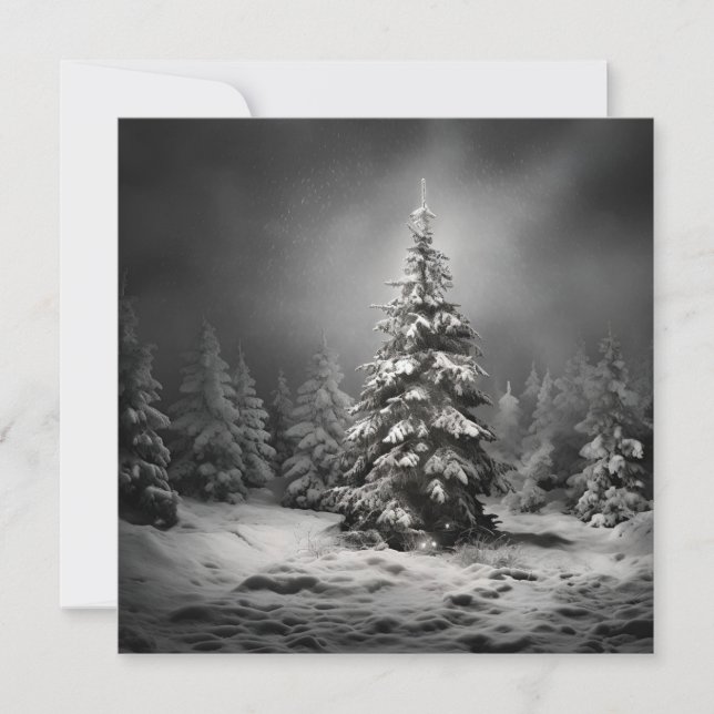 Carte de fêtes de l'arbre de Noël noir et blanc (Devant)