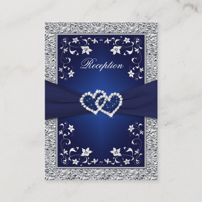 CARTE DE FICHIER DE RIBBON Marine, Argent Floral (Devant)