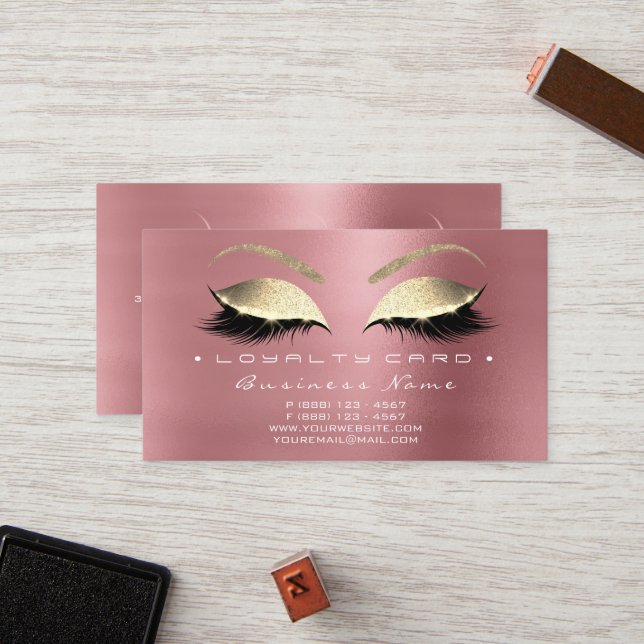 Carte de fidélité 6 Beauté Lashes Rose Pink Gold B (Devant/Arrière en situation)