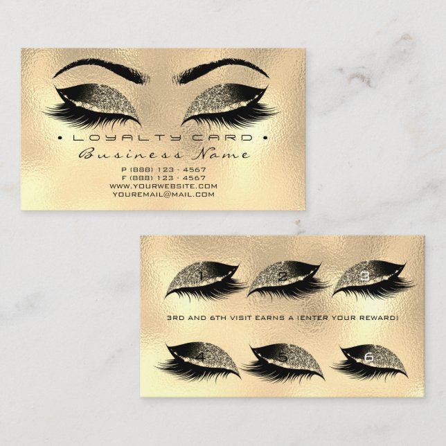 Carte de fidélité 6 Beauté Salon Lashes Gold Lux W (Devant / Derrière)