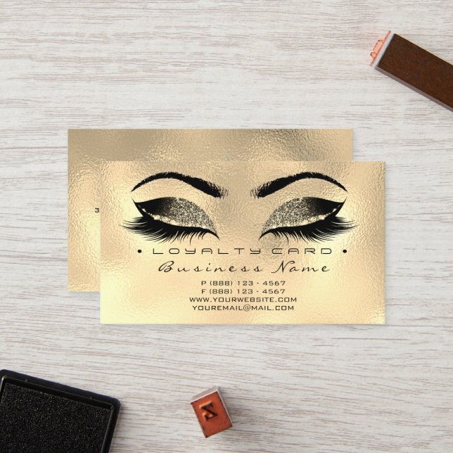 Carte de fidélité 6 Beauté Salon Lashes Gold Wax B (Devant/Arrière en situation)