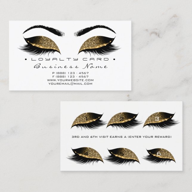 Carte de fidélité 6 Beauté Salon Lashes Gold White (Devant / Derrière)