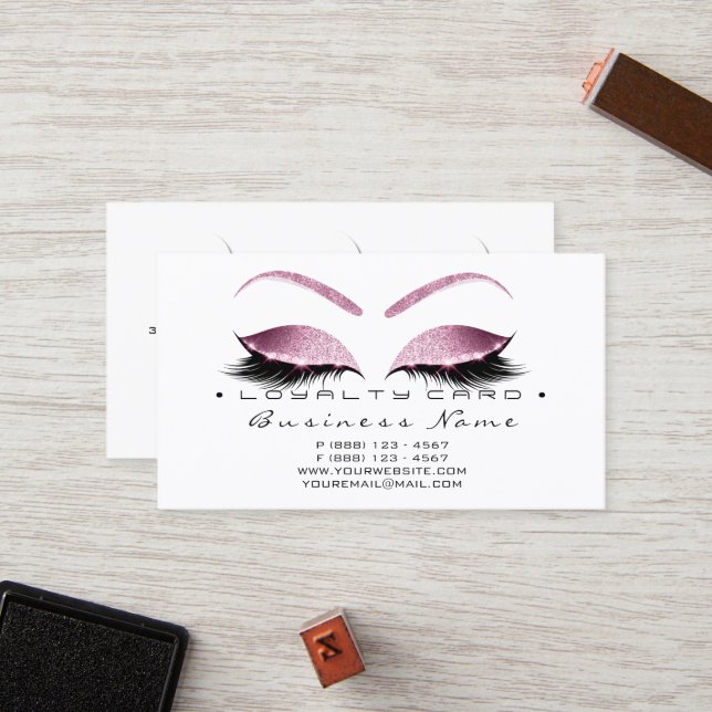 Carte de fidélité 6 Beauté Salon Lashes Rose Blanc (Devant/Arrière en situation)