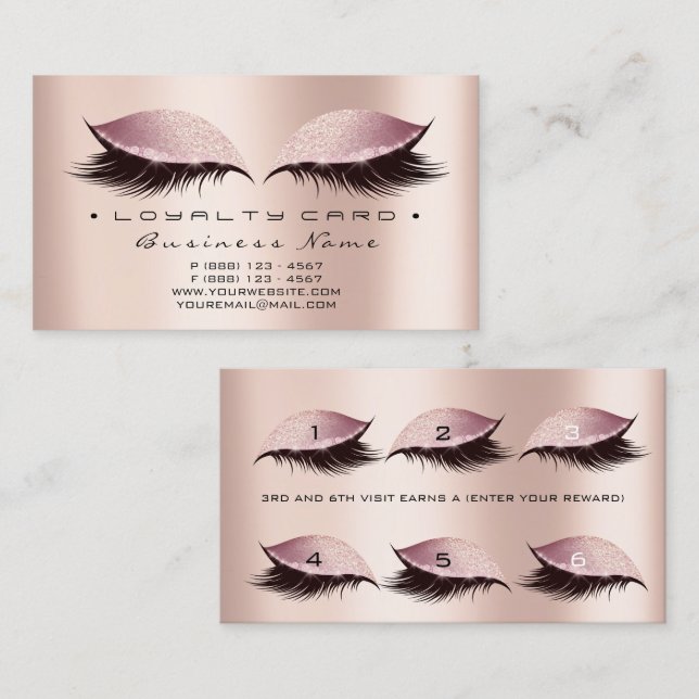 Carte de fidélité 6 Beauté Salon Lashes Rose SPA r (Devant / Derrière)