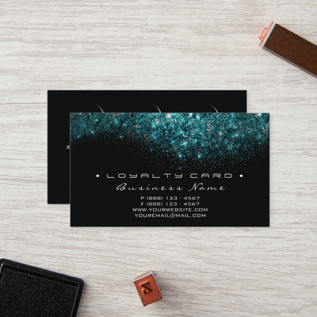 Carte de fidélité 6 Beauté Salon Lashes Turquoise  (Devant/Arrière en situation)