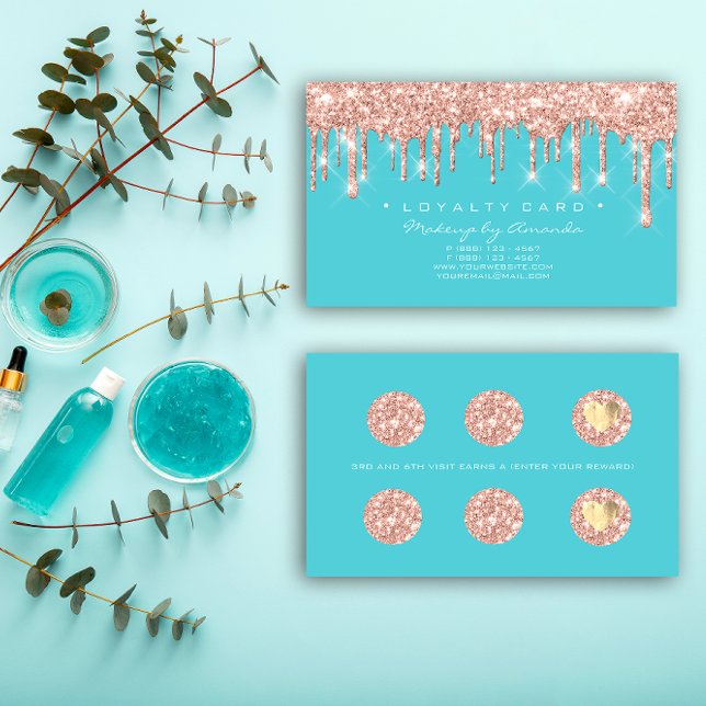 Carte de fidélité 6 Punch Maquillage Artiste Coeur (Loyalty Card 6 Punch Makeup Artist Heart Rose Blue)