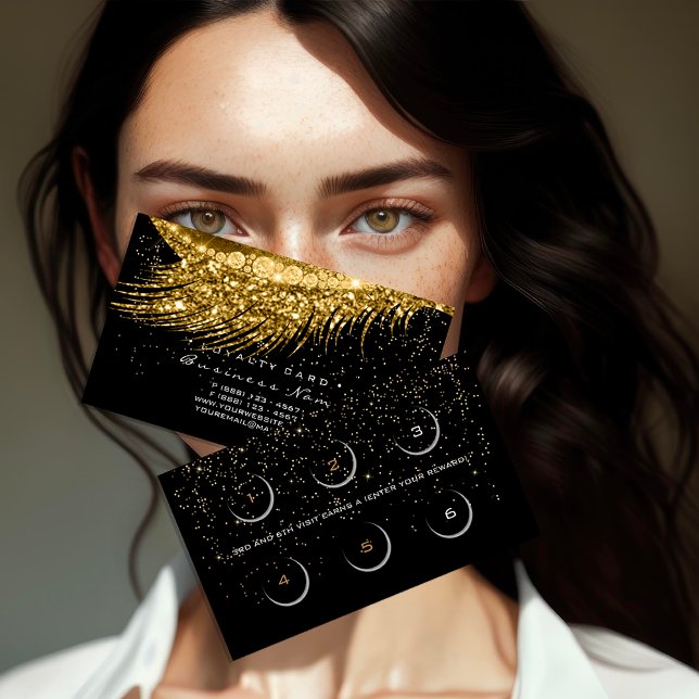 Carte de fidélité 6 Salon de beauté Lux Lash Gold  (Loyalty Card 6 Beauty Salon Lux Lash Gold Confetti)