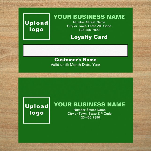 Carte de fidélité à plat d'affaires (Front and back sides of green loyalty card. Loyalty card for your loyal customers.)