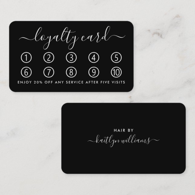 Carte de fidélité à script simple - noir et blanc (Devant / Derrière)