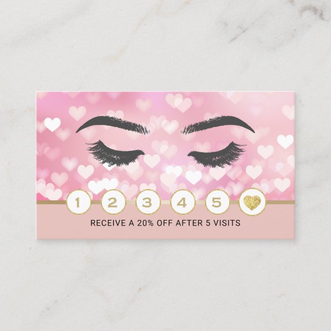 Carte De Fidélité Accroche Artiste de maquillage Coeurs roses et ble (Devant)