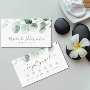 Carte De Fidélité Aquarelle Eucalyptus Vert Or Floral