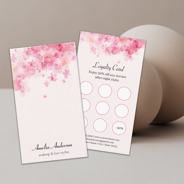 Carte De Fidélité Aquarelle rose pâle Fleurs de maquillage Artiste (Créateur téléchargé)