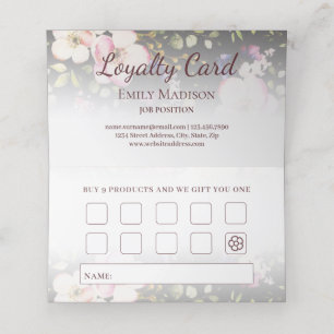 Carte De Fidélité Aquarelle rose Roses jaunes sur noir, Monogramme
