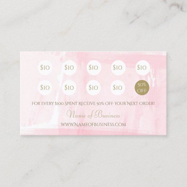 Carte De Fidélité Aquarelle rose simple Élégante Loyauté du script o (Devant)