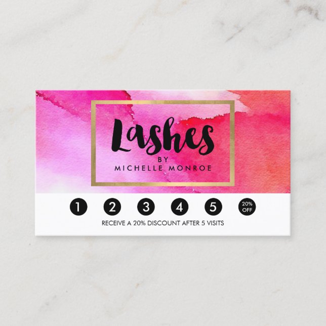 Carte De Fidélité Aquarelles rose gras Lash Extensions Loyauté (Devant)