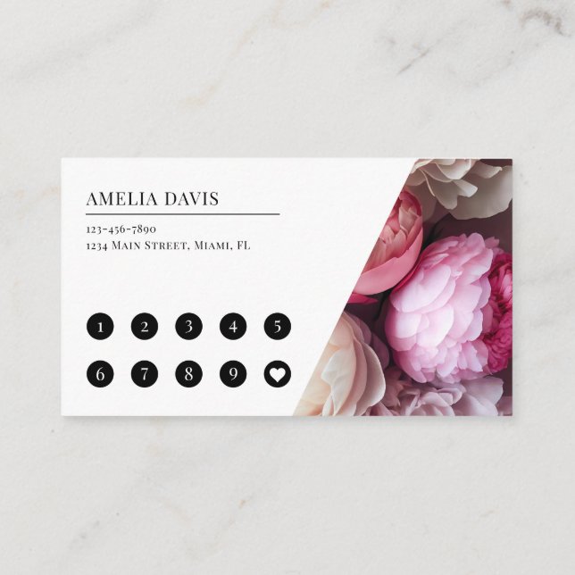 Carte De Fidélité Artiste de ongles Élégant floral blanc rose manicu (Dos)