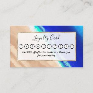 Carte De Fidélité Artsy Blue moderne Turquoise Sandy Beach Aquarelle