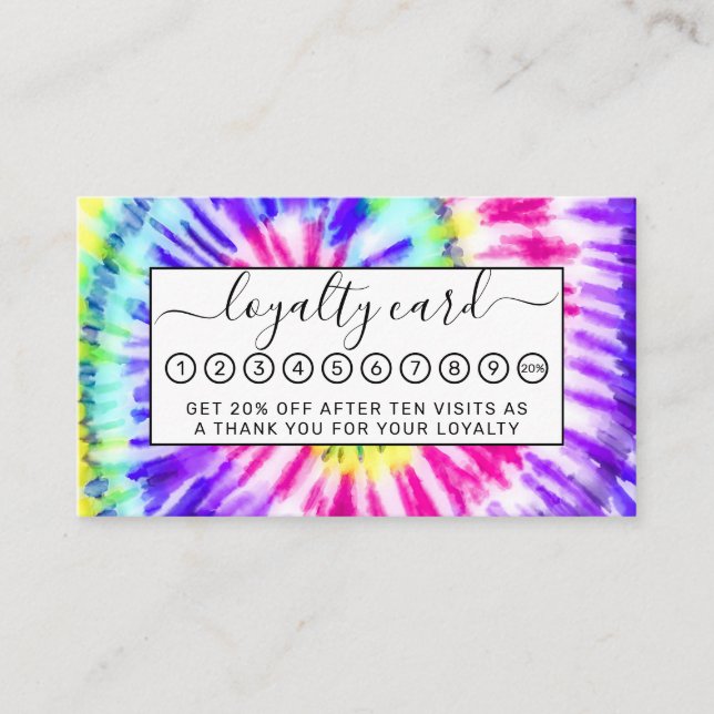 Carte De Fidélité Artsy Neon Rainbow Tie Dye Motif d'aquarelle (Devant)