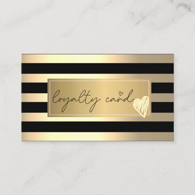 Carte De Fidélité Bandes Or Stylish, Cadre, Coeurs Or (Devant)