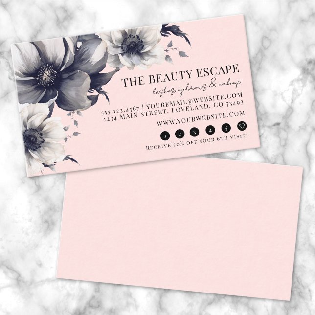 Carte De Fidélité Beauté florale rose rousse (Blush Pink Floral Beauty Loyalty Card)