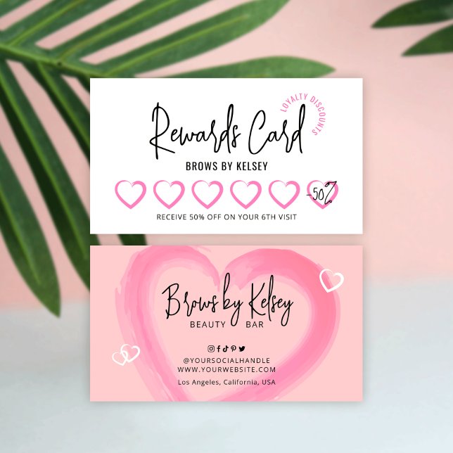 Carte de fidélité Beauté Girly Aquarelle Coeur Scr (Créateur téléchargé)