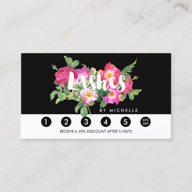 Carte De Fidélité Beauty Florals Lash Extensions Black Loyalty Card (Devant)