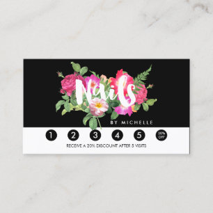 Carte De Fidélité Beauty Florals Nail Salon Black Loyalty Card