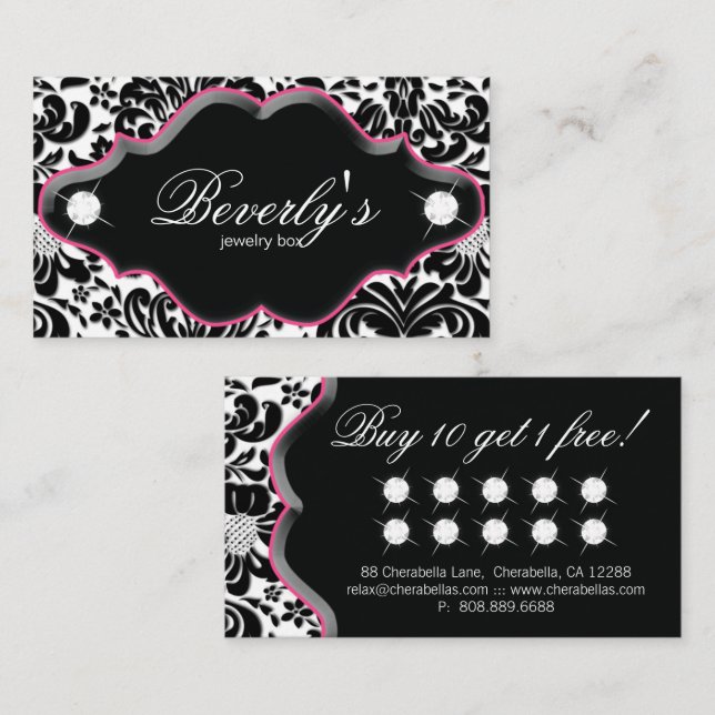 Carte de fidélité bijoux Diamants en Damas rose (Devant / Derrière)