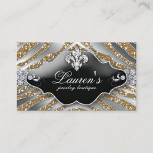 Carte De Fidélité Bijoux Zebra Fleur de lis Sparkle Gold Loyauté