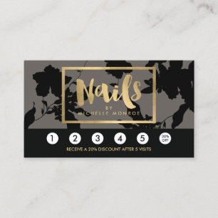 Carte De Fidélité Black Floral Gold Texte Clou Salon Gris Loyauté