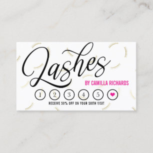 Carte De Fidélité Black Script & Gold Lashes Lashes Loyalty Puncard 