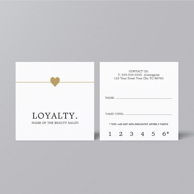 Carte De Fidélité Blanc moderne Faux Gold Heart Lines Beauté Loyauté (Créateur téléchargé)
