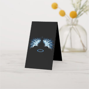 Carte De Fidélité Blue Glowing Angel Wings on black background