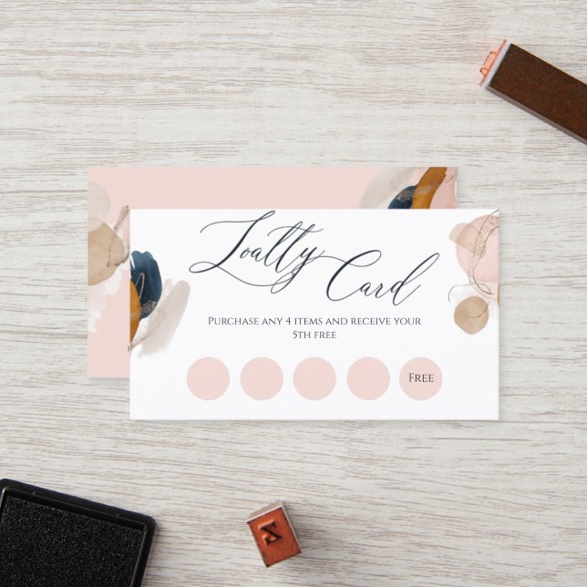 Carte de fidélité Blush Pink & Gold (Devant/Arrière en situation)