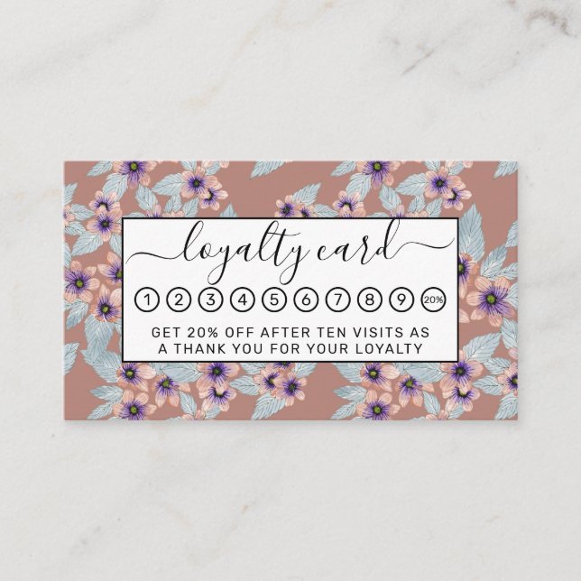 Carte De Fidélité Bohème Terracotta rose Fleurs Aquarelle (Devant)