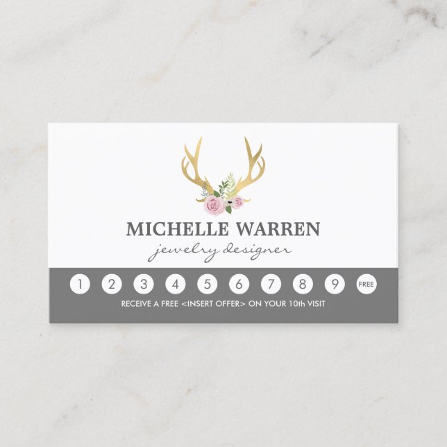 Carte De Fidélité Bohemian Gold Antlers Client Loyalty Puncard (Devant)
