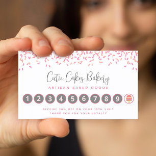 Carte De Fidélité Boulangerie Gâteau Corail Rose Saupoudrer Pâtisser